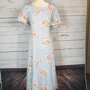 Vintage Blue  Floral KATHIE LEE Maxi Dress Sz 8
